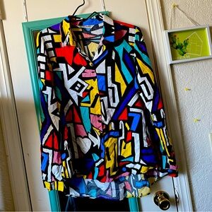 Pop‎ Art Big Dart Blouse Shirt Retro Geometric Print 90s EU 42 UK 12 90s y2k